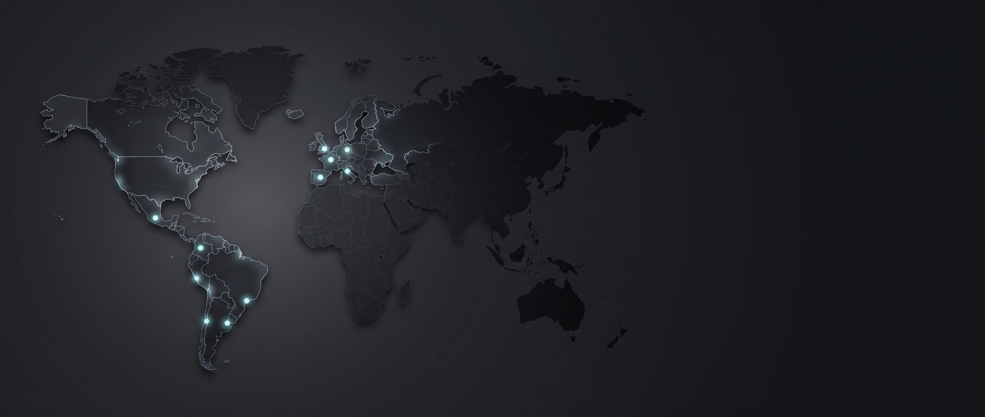 Mapa de presencia global de AYCON SAS en Latinoamérica y Europa.